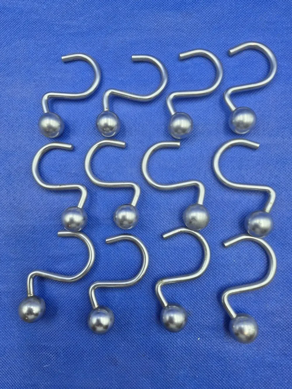 Heavy Duty Silvertone Ball Shower Curtain Hooks Set of 12